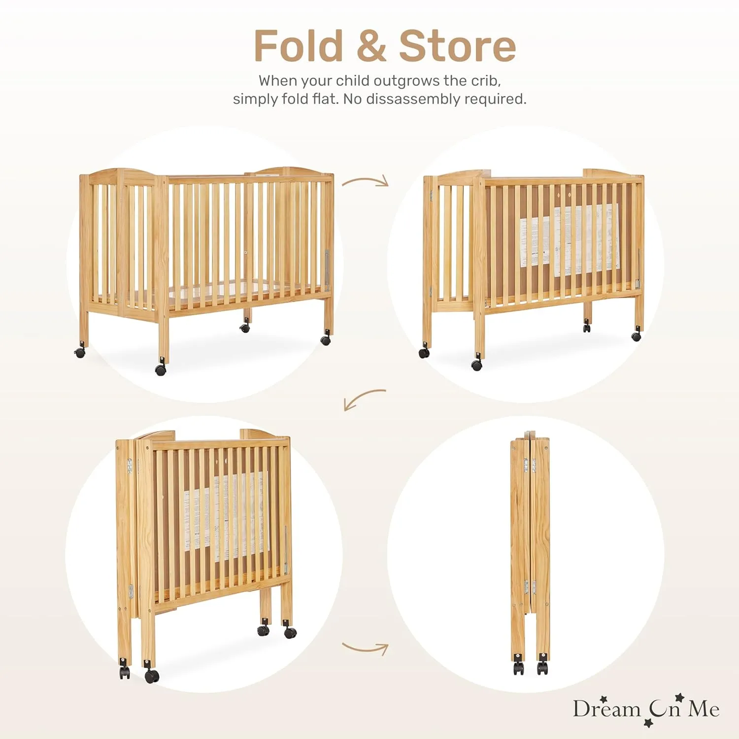 Dream On Me, Full Size 2-in-1 Folding Stationary Side Crib, Natural