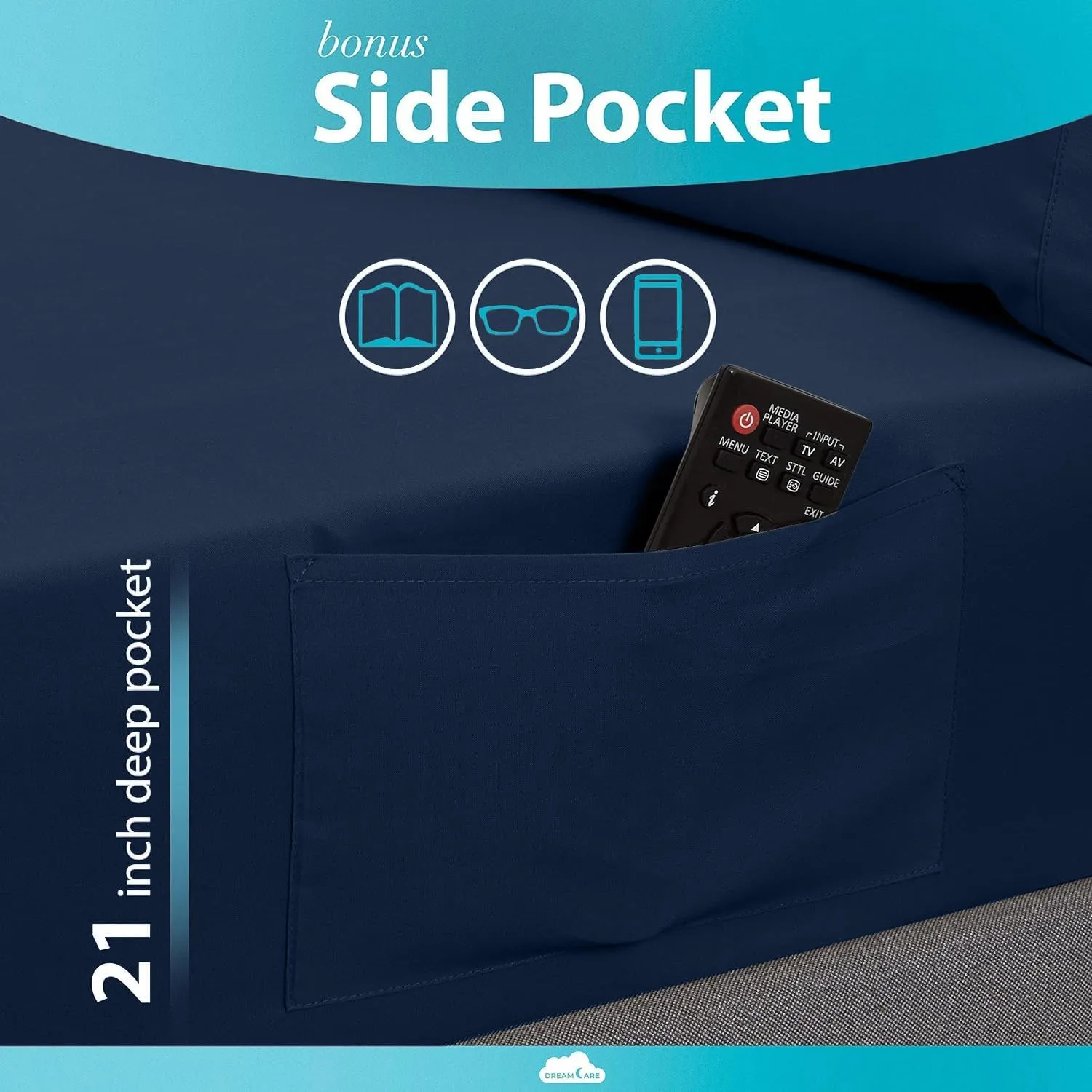 DREAMCARE King Size Sheets Set – 6 pcs Cooling Bed Sheets – up to 21” Deep Pocket King Sheet Set – 2500 Supreme Collection – Extra Soft 100% Brushed Microfiber Hotel Luxury with Side Pocket – N Blue