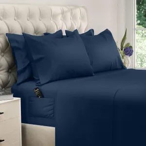 DREAMCARE King Size Sheets Set – 6 pcs Cooling Bed Sheets – up to 21” Deep Pocket King Sheet Set – 2500 Supreme Collection – Extra Soft 100% Brushed Microfiber Hotel Luxury with Side Pocket – N Blue