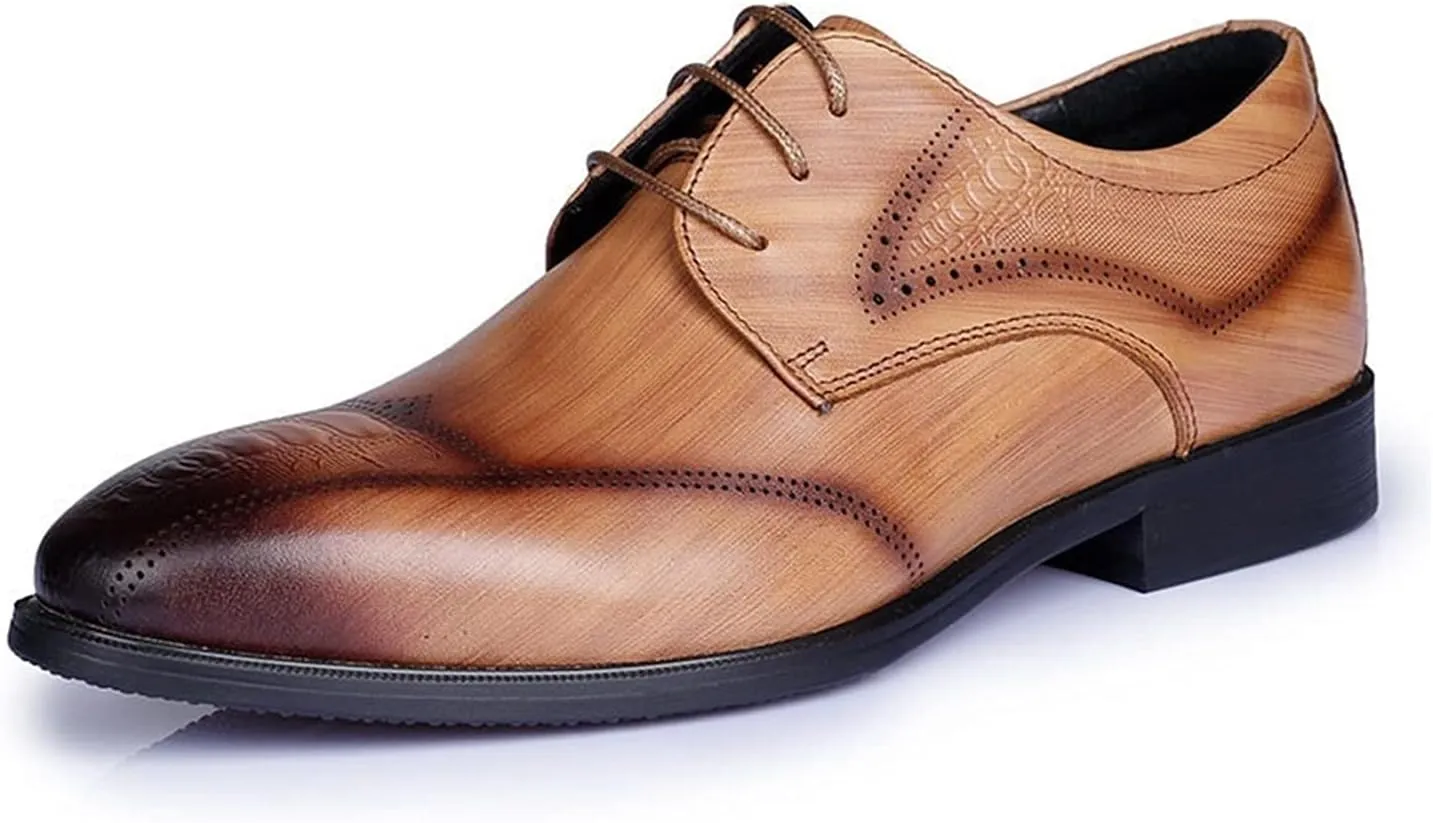 Dress Formal Shoes for Men Lace Up Derby Shoes Burnished Round Toe Crocodile Embossed Leather Non Slip Low Top Slip Resistant Rubber Sole Block Heel