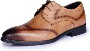 Dress Formal Shoes for Men Lace Up Derby Shoes Burnished Round Toe Crocodile Embossed Leather Non Slip Low Top Slip Resistant Rubber Sole Block Heel