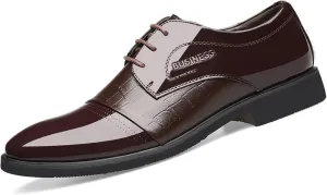 Dress Formal Shoes for Men Lace Up Round Toe Derby Shoes Crocodile Print Vegan Leather Rubber Sole Low Top Non Slip Wedding (Color : Brown, Size : 7)