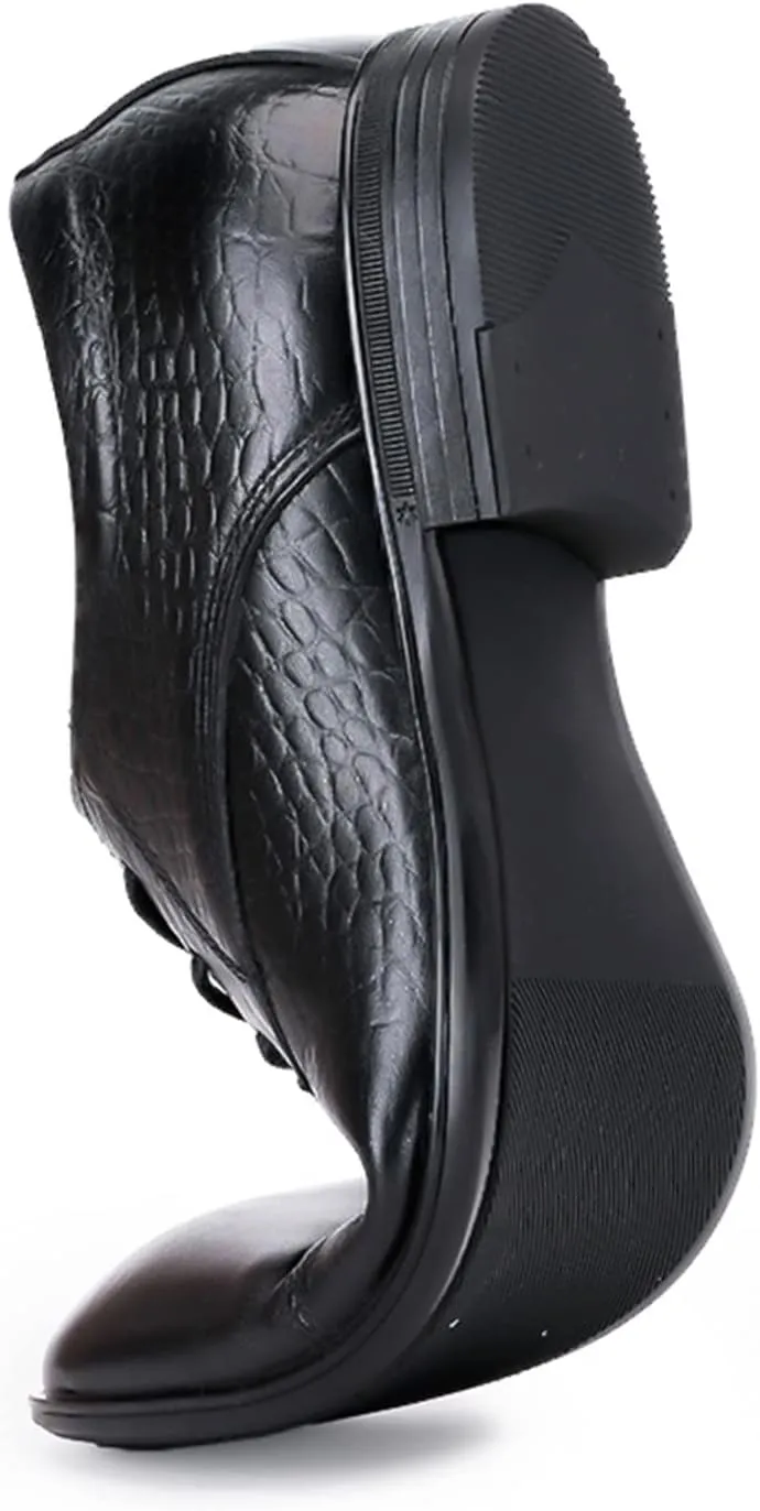 Dress Oxford for Men Lace Up Crocodile Embossed Cap Toe Derby Shoes Leather Low Top Rubber Sole Slip Resistant Block Heel Prom Suitable for Many Occasions.