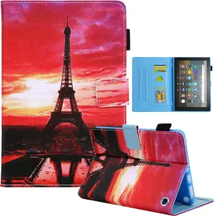 Dteck Case for 2023 Fire Max 11 Tablet 11" (13th Generation), Faux Leather Protective Flip Case with [Adjustable Viewing Stand Angles/Card Holder] Lightweight Folio Slim Cute Case (Sunset Tower)