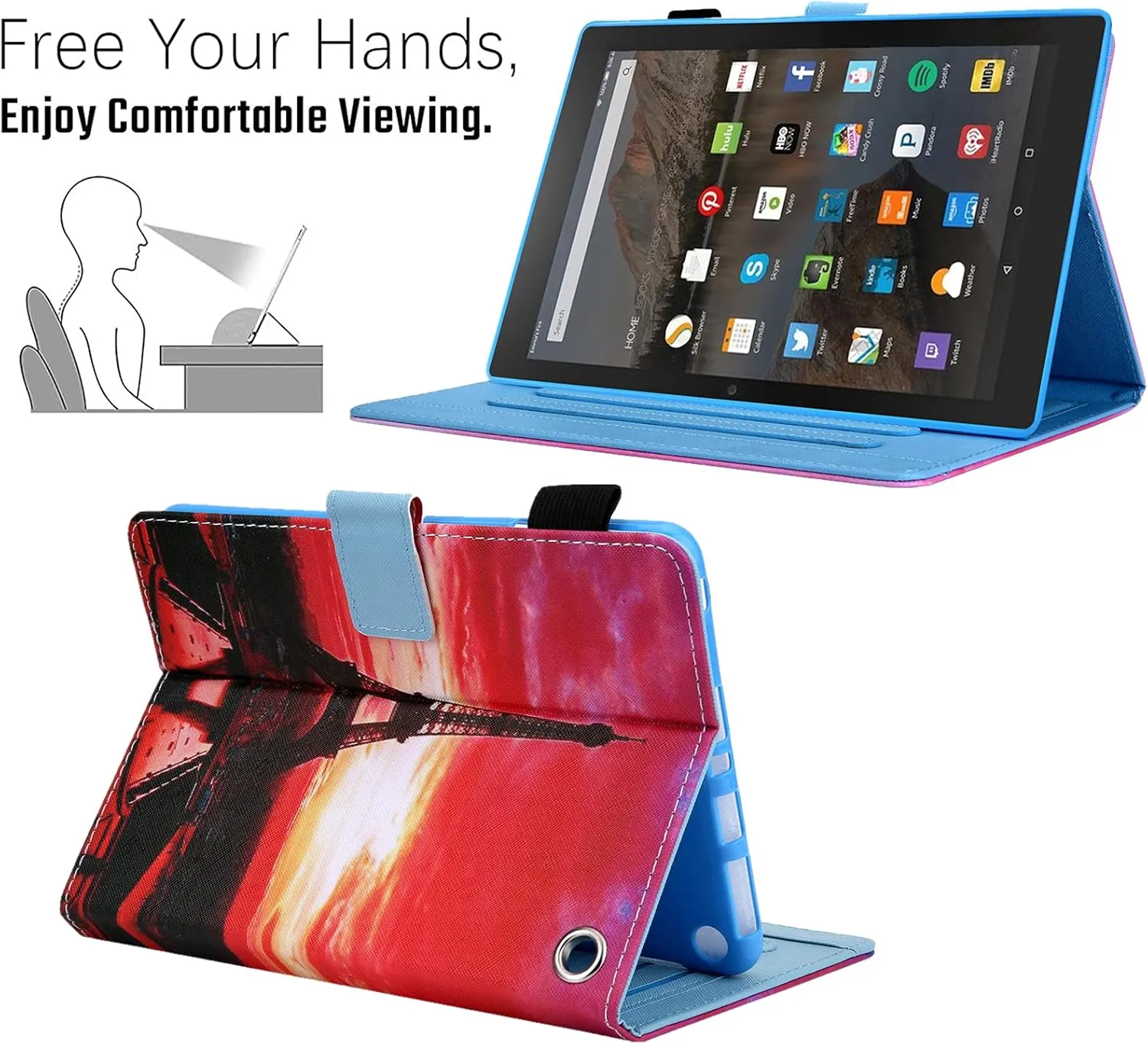 Dteck Case for 2023 Fire Max 11 Tablet 11" (13th Generation), Faux Leather Protective Flip Case with [Adjustable Viewing Stand Angles/Card Holder] Lightweight Folio Slim Cute Case (Sunset Tower)