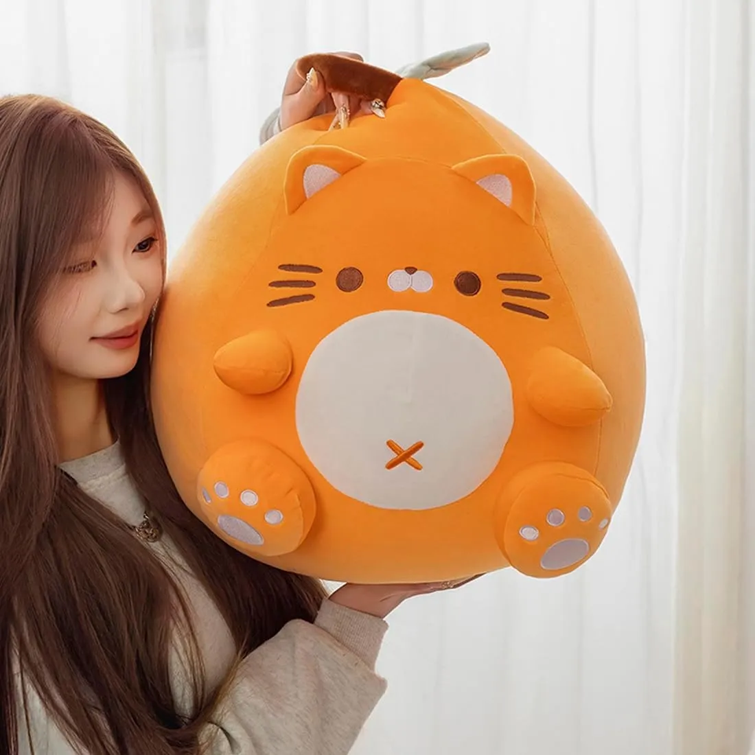 ELAINREN Chubby Fruit Cat Plush Pillow Super Soft Orange Kitten Stuffed Toy Fat and Roud Kitty Plushie Doll Gifts/19.6''
