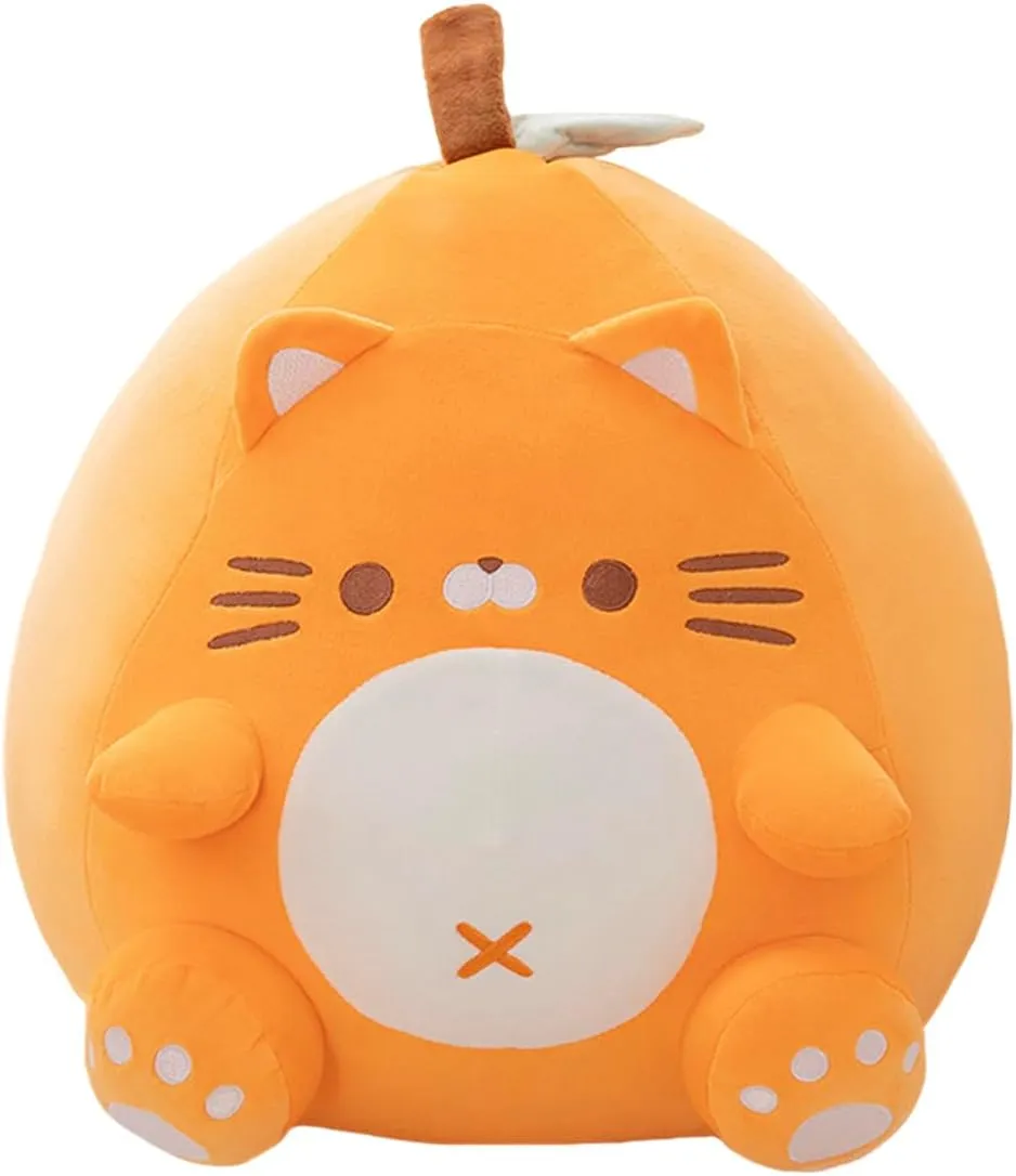 ELAINREN Chubby Fruit Cat Plush Pillow Super Soft Orange Kitten Stuffed Toy Fat and Roud Kitty Plushie Doll Gifts/19.6''