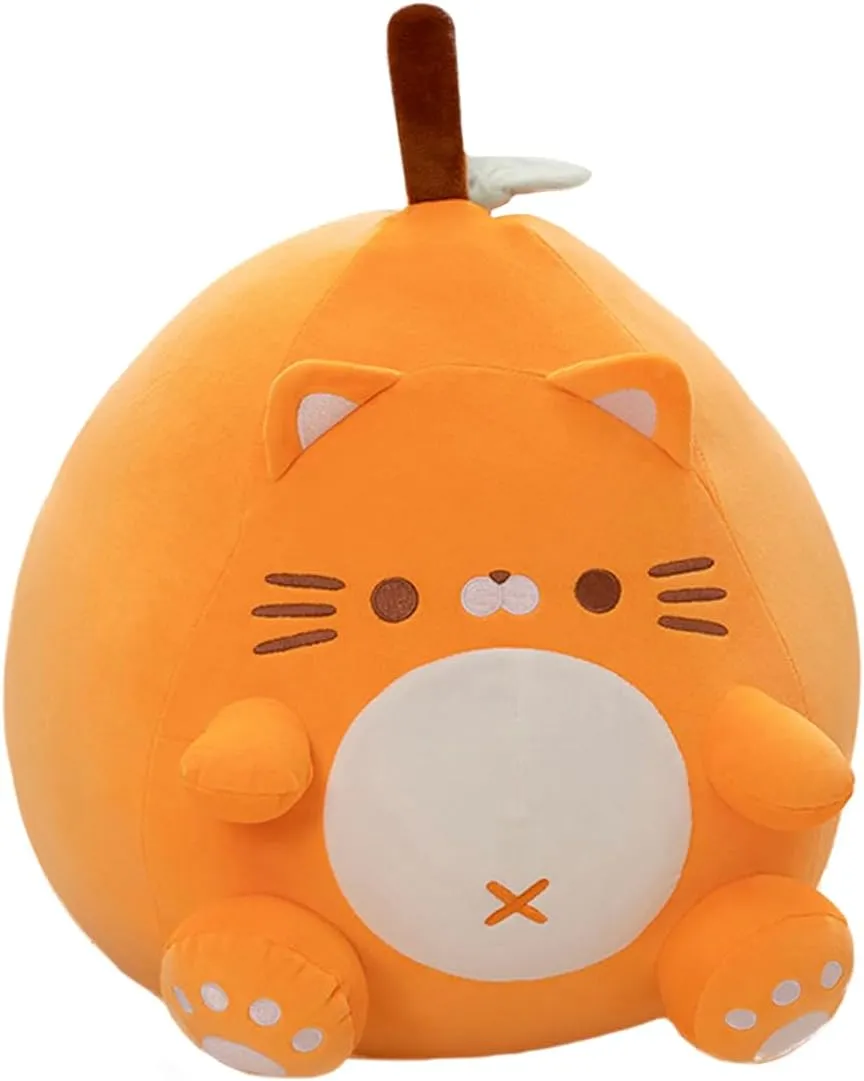 ELAINREN Chubby Fruit Cat Plush Pillow Super Soft Orange Kitten Stuffed Toy Fat and Roud Kitty Plushie Doll Gifts/19.6''