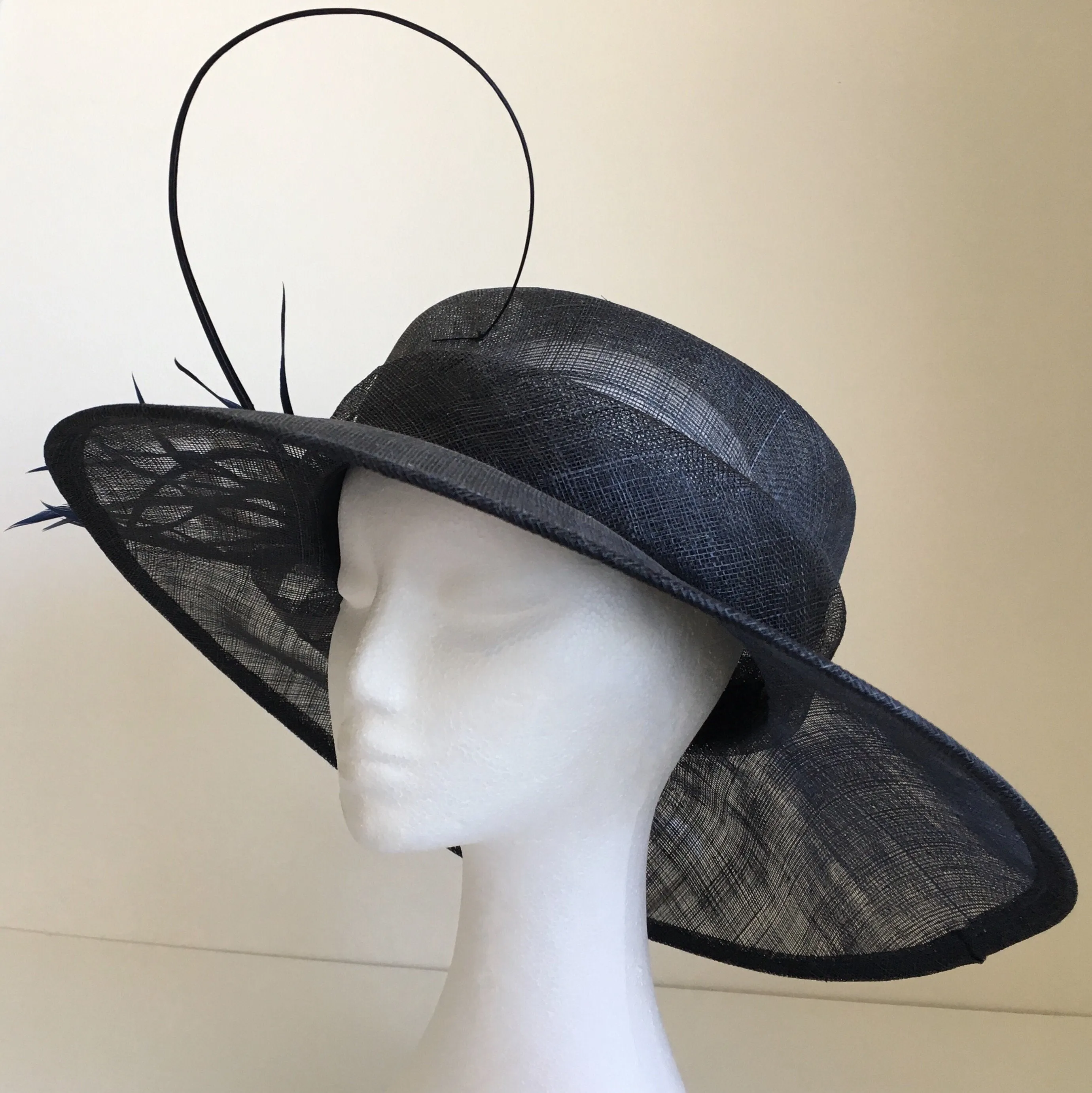 Elle Navy Blue Derby Hat, Wide-Brimmed Kentucky Derby Hat, Wedding Hat Navy, Spring Derby Fashion 2023, Formal Hats for Women, Tea-Party Hat
