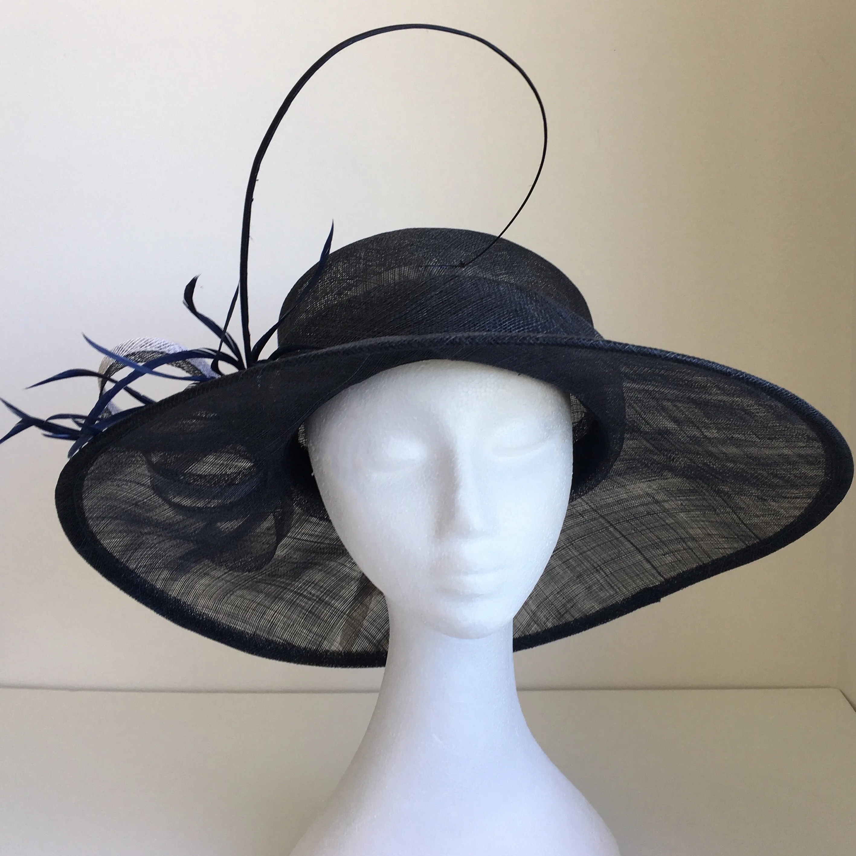 Elle Navy Blue Derby Hat, Wide-Brimmed Kentucky Derby Hat, Wedding Hat Navy, Spring Derby Fashion 2023, Formal Hats for Women, Tea-Party Hat