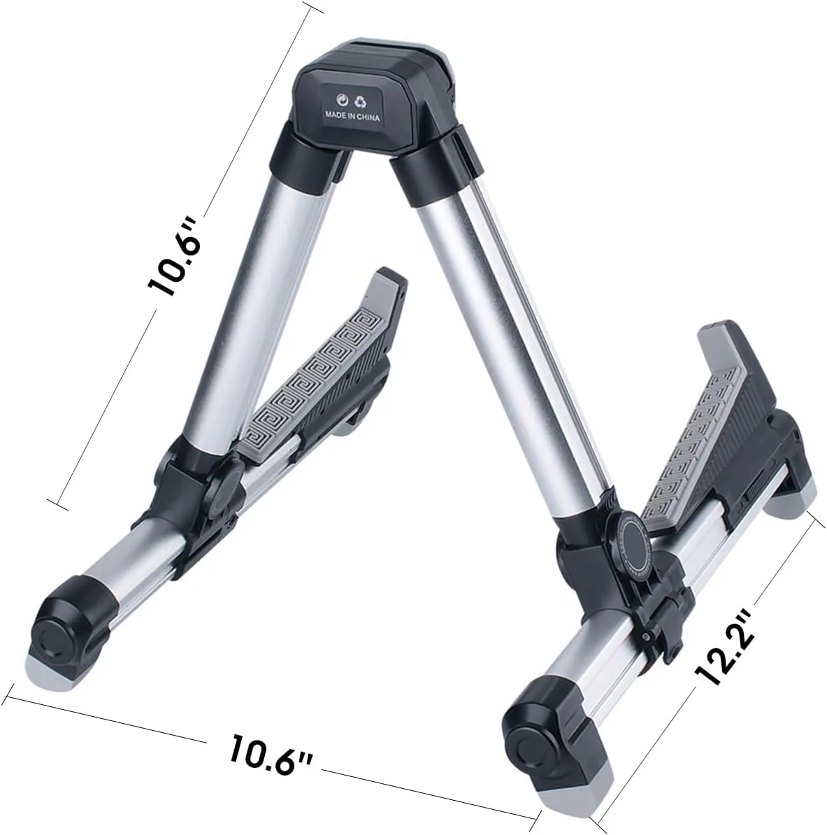 ENO MUSIC Alumium Alloy A-Frame Universal Folding Acoustic Guitar Stand, Suitable for Electric Bass Guitars , Silver
