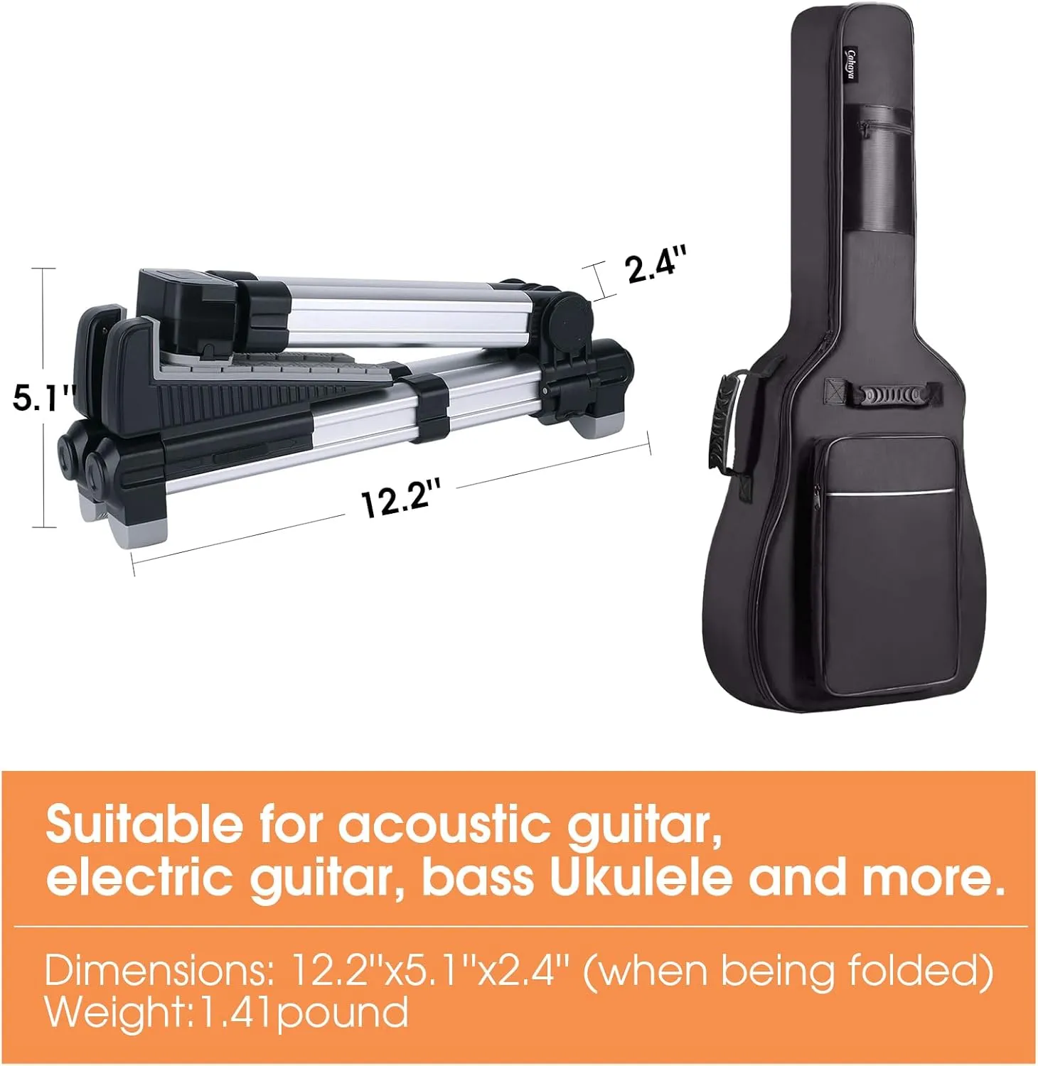 ENO MUSIC Alumium Alloy A-Frame Universal Folding Acoustic Guitar Stand, Suitable for Electric Bass Guitars , Silver
