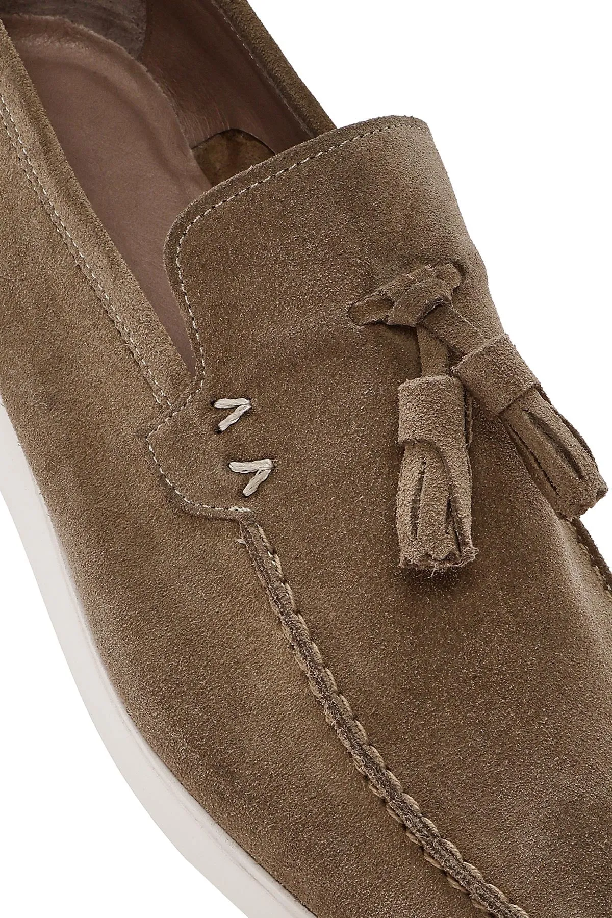 Erkek Bej Püsküllü Süet Deri Casual Loafer