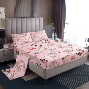 Erosebridal Cowgirl Boots Queen Size Sheets Kawaii Pink Bow Tie Bed Sheets Set Kids Rustic Brown Cowhide Sheet Set for Girls Teens Cute Groovy Flowers Flat Fitted Sheet Bedroom Decor