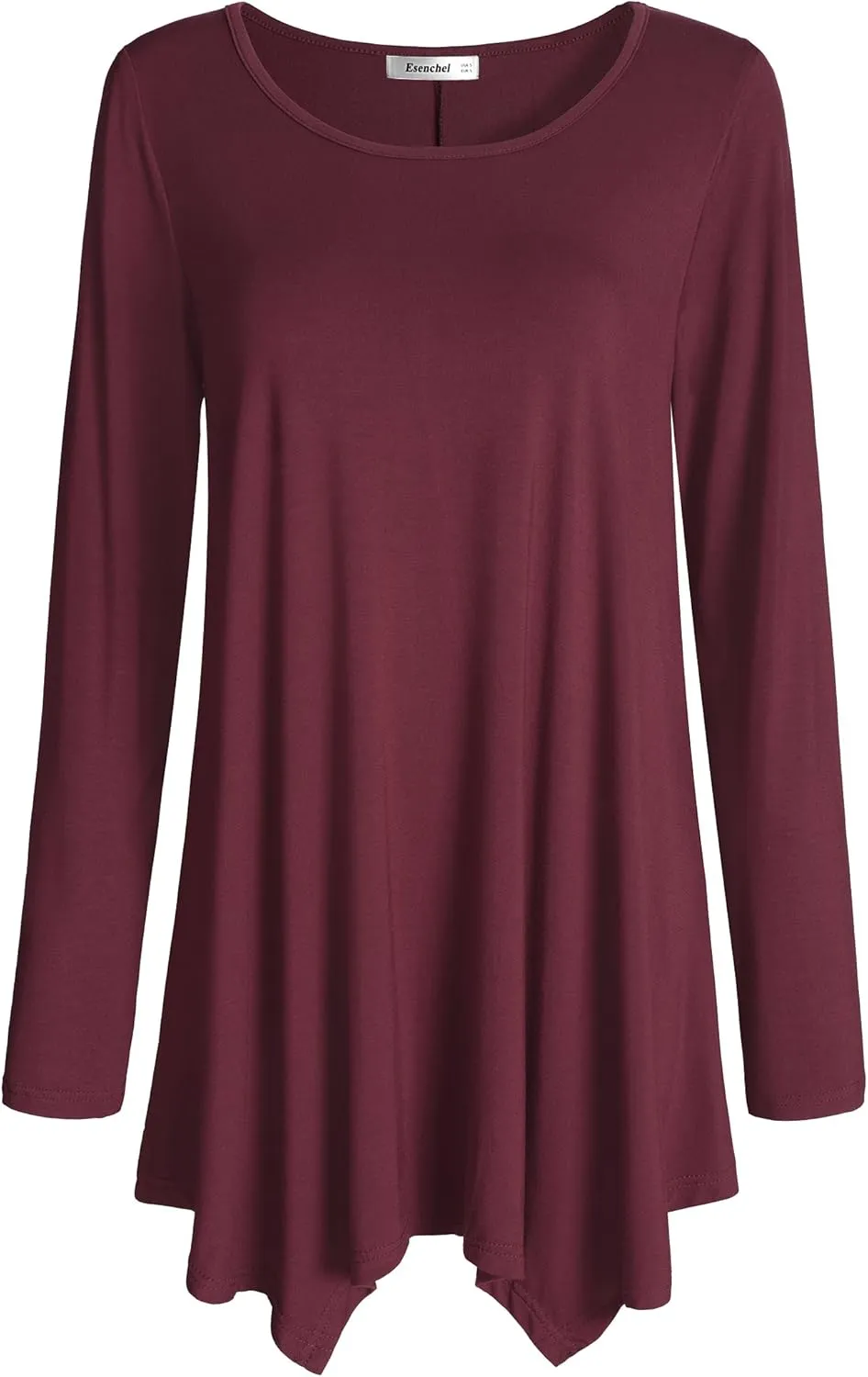 Esenchel Women's Long Sleeves Tunic Top for Leggings Flared Shirt
