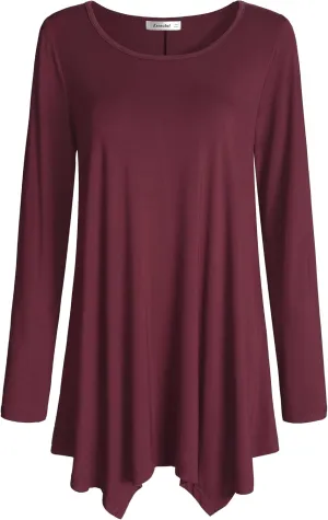Esenchel Women's Long Sleeves Tunic Top for Leggings Flared Shirt