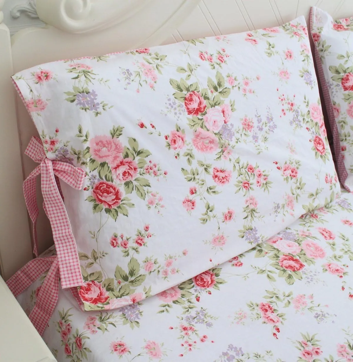 FADFAY Bed Sheets Pink Rose Floral Print Bed Sheet Set 4-Piece Full Size