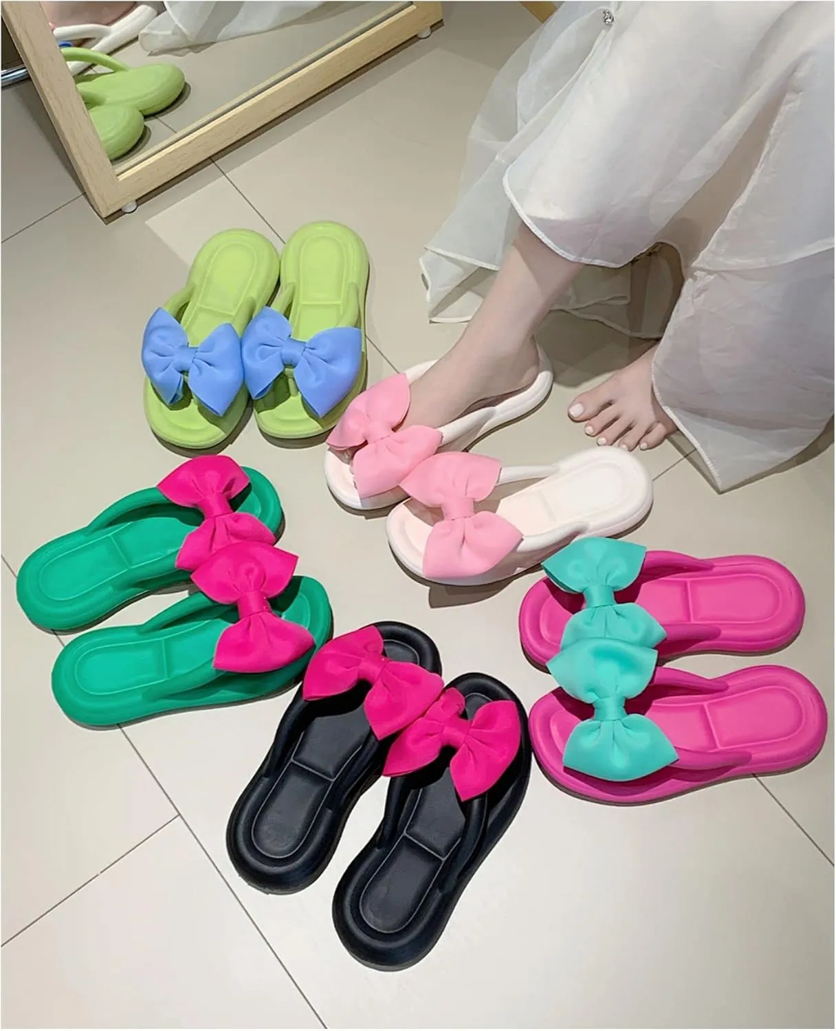 Fairy Bow Flip Flop Summer Beach Sandal Slippers for Womens Girls Women's Flip Flop Sandal Aesthetics Slippers