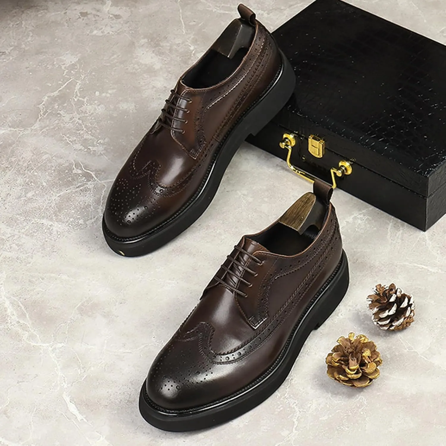 Fashion Brogues for Men, Lace Up Dress Derby Shoes for Male, Formal Wingtip Brogue for Wedding Party