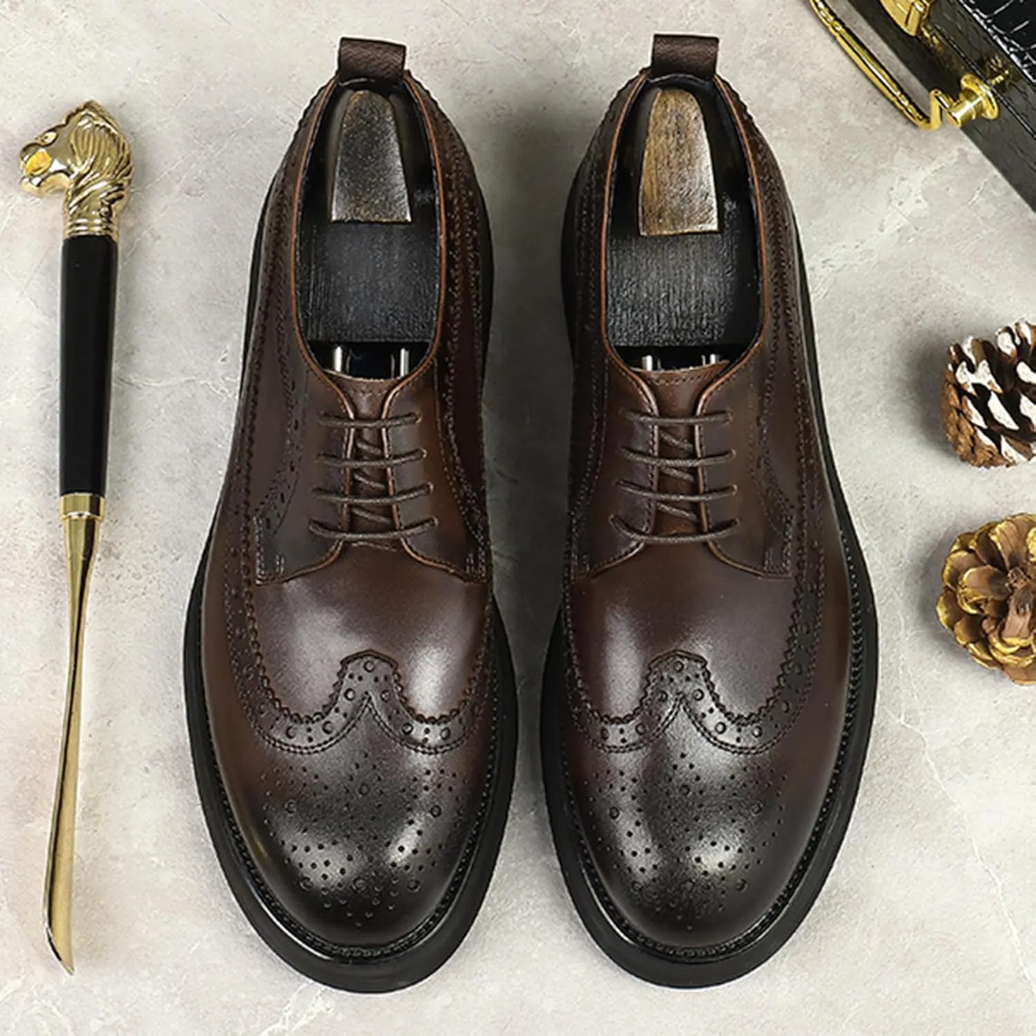 Fashion Brogues for Men, Lace Up Dress Derby Shoes for Male, Formal Wingtip Brogue for Wedding Party