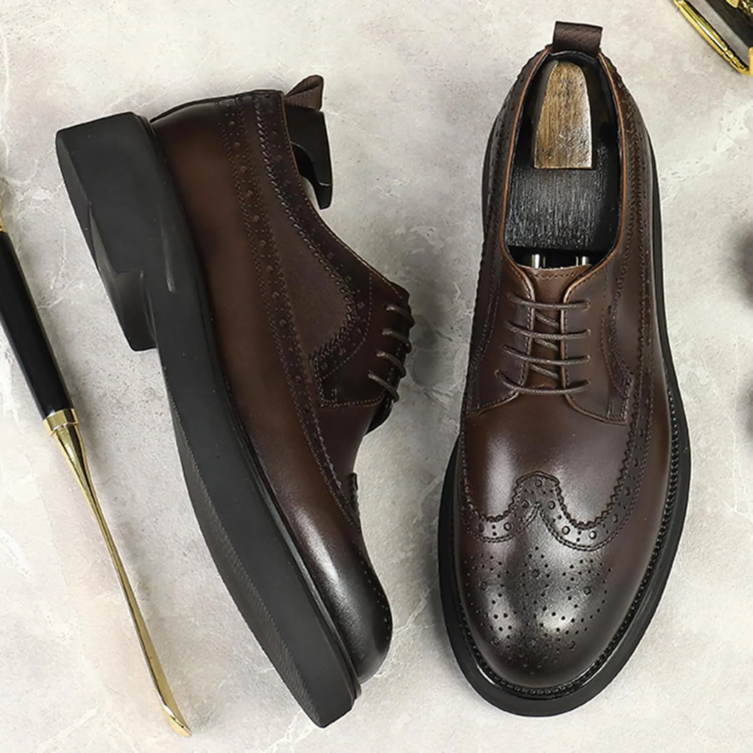 Fashion Brogues for Men, Lace Up Dress Derby Shoes for Male, Formal Wingtip Brogue for Wedding Party
