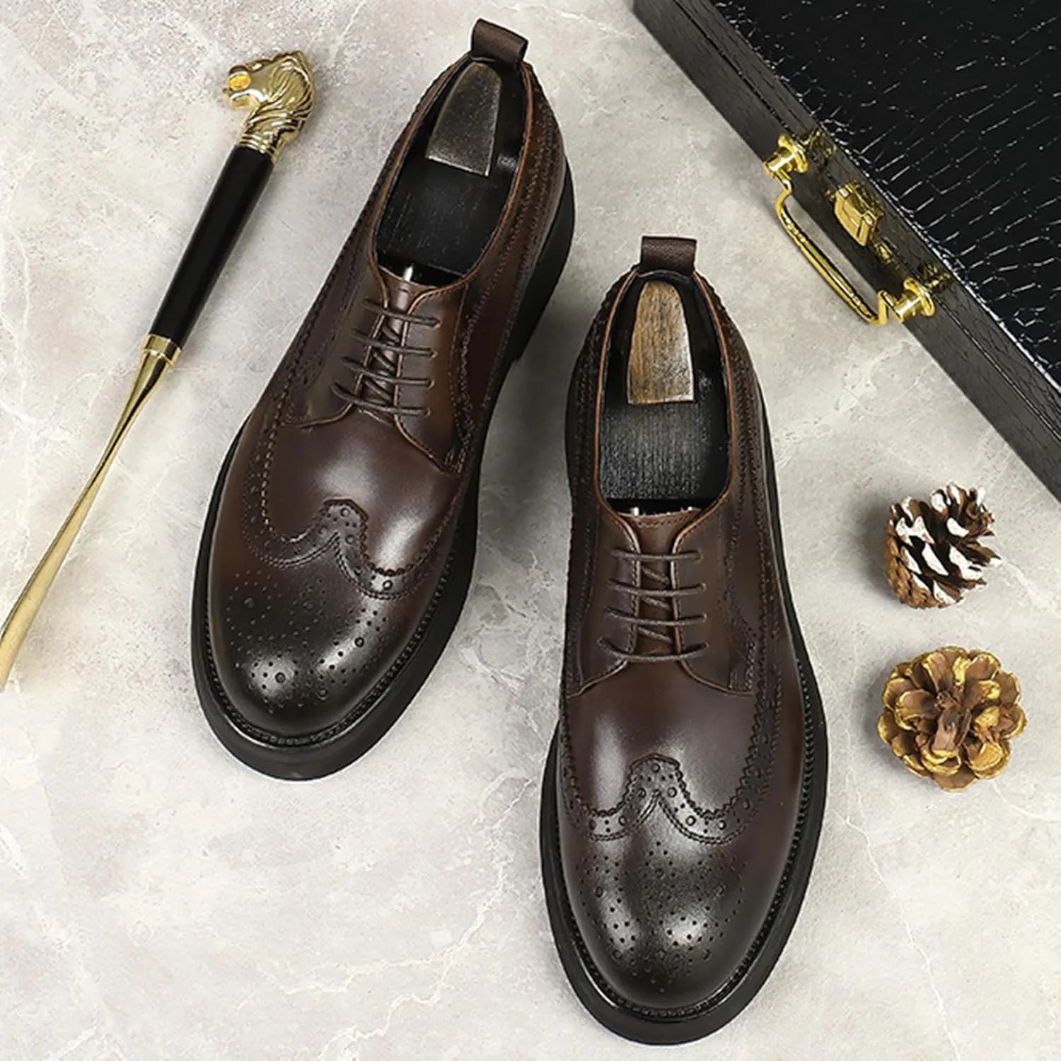 Fashion Brogues for Men, Lace Up Dress Derby Shoes for Male, Formal Wingtip Brogue for Wedding Party