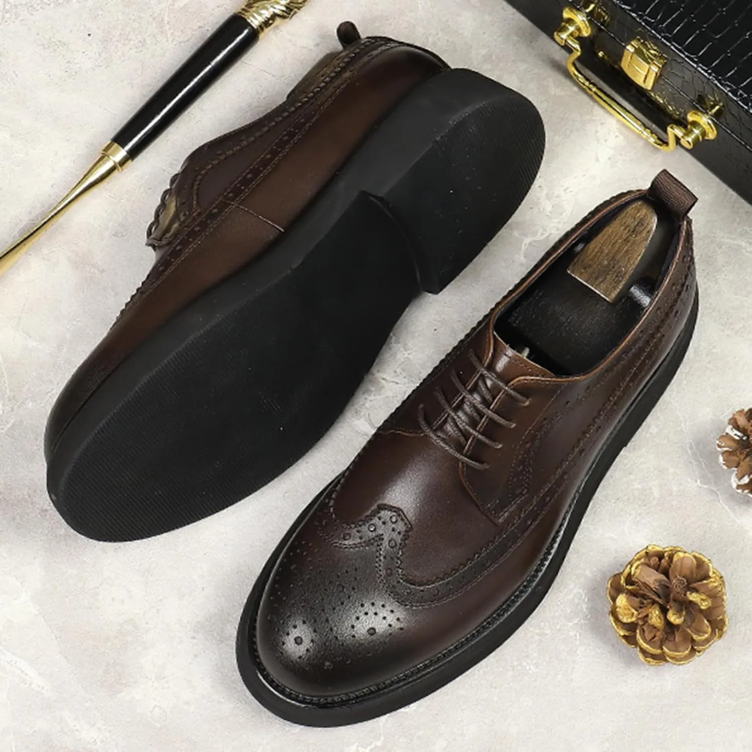 Fashion Brogues for Men, Lace Up Dress Derby Shoes for Male, Formal Wingtip Brogue for Wedding Party
