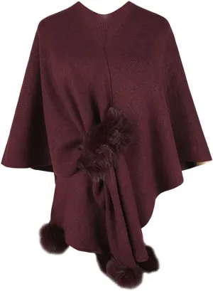 Fashion Cape Shawls for Women Faux Fur Pom Pashmina Wrap Large Scarves Open Front Poncho Cape Soft Cardigan Sweaters