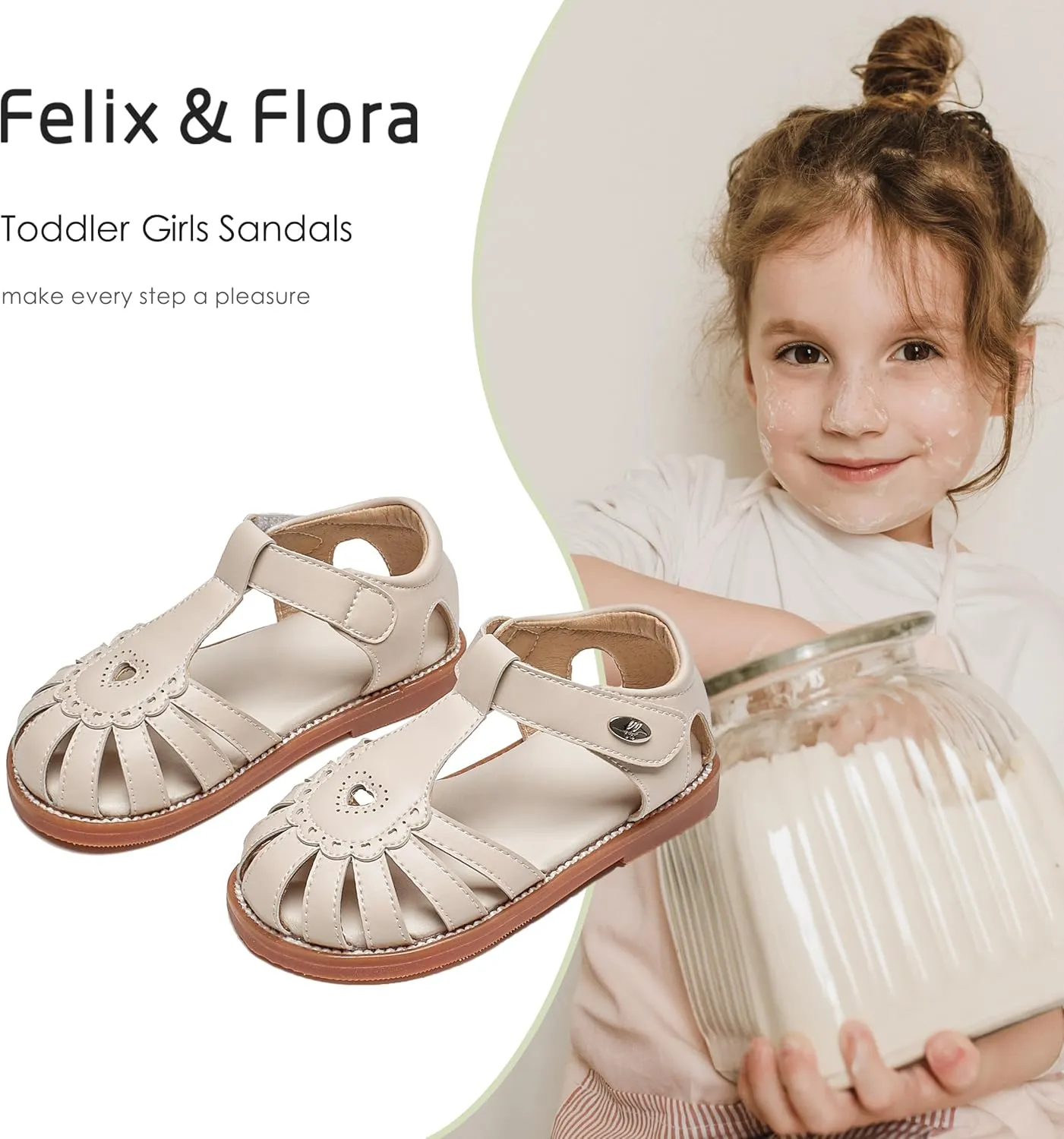 Felix & Flora Toddler Girls Sandals Flower Girl Shoes Soft Rubber Princess Summer Flat Shoes