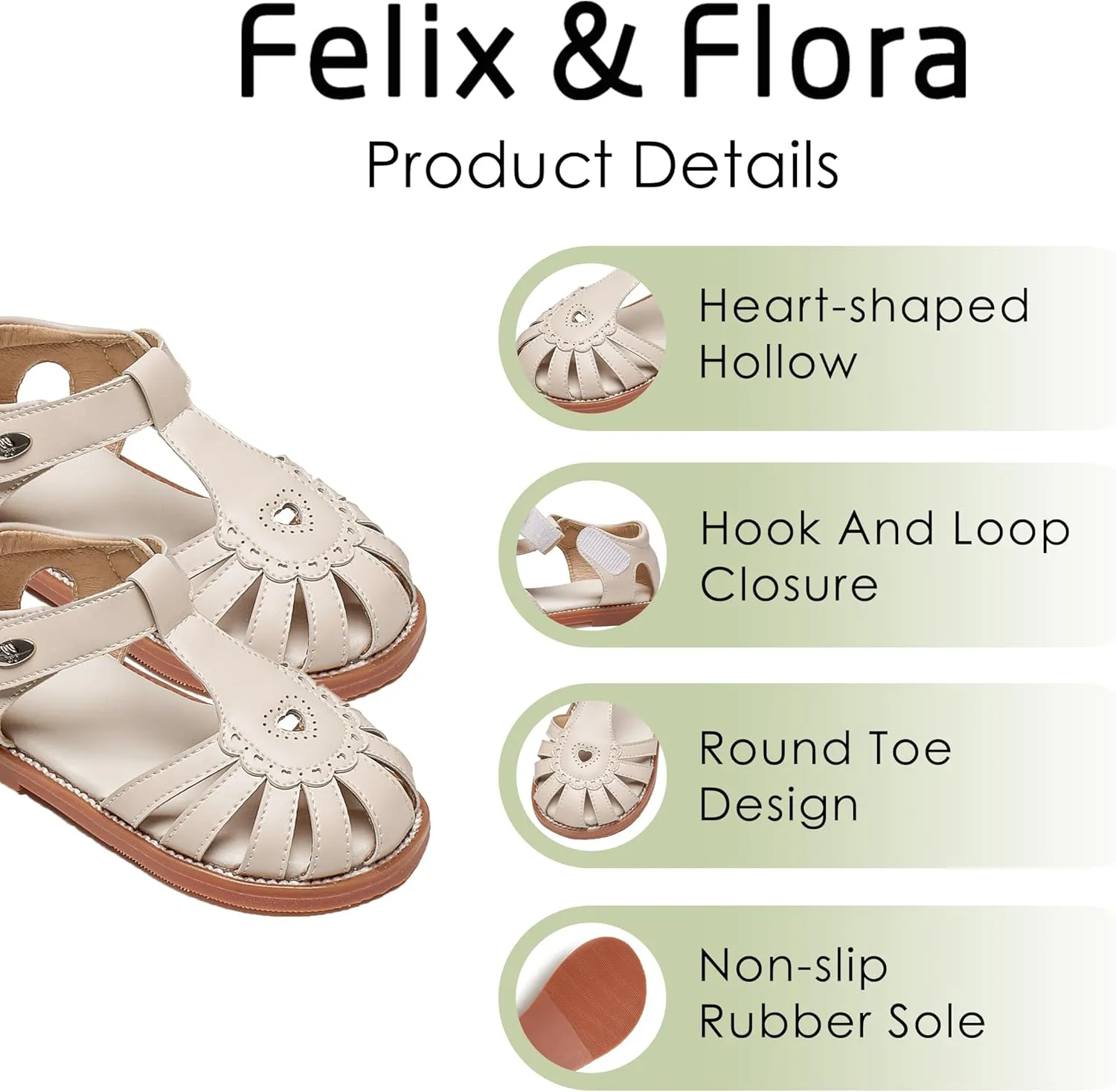 Felix & Flora Toddler Girls Sandals Flower Girl Shoes Soft Rubber Princess Summer Flat Shoes