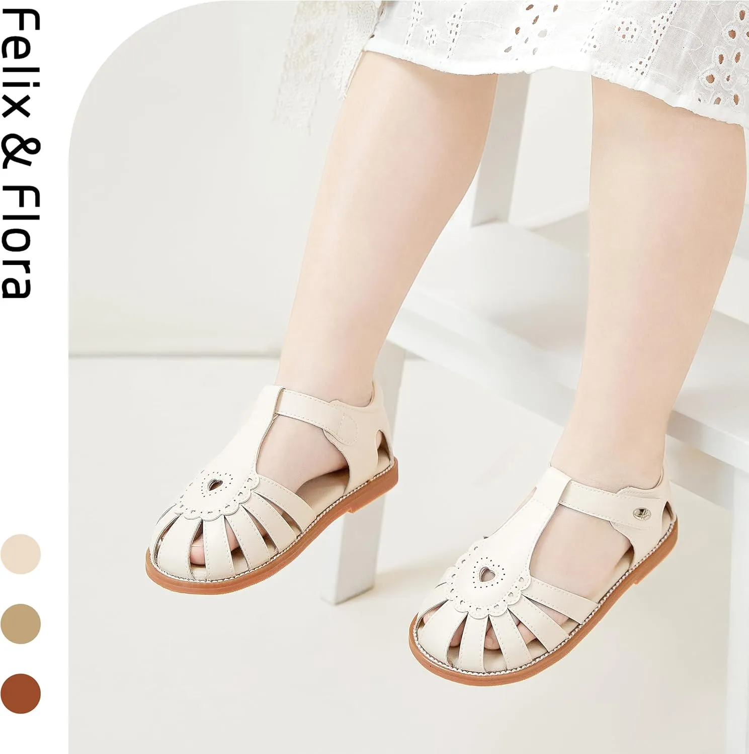 Felix & Flora Toddler Girls Sandals Flower Girl Shoes Soft Rubber Princess Summer Flat Shoes