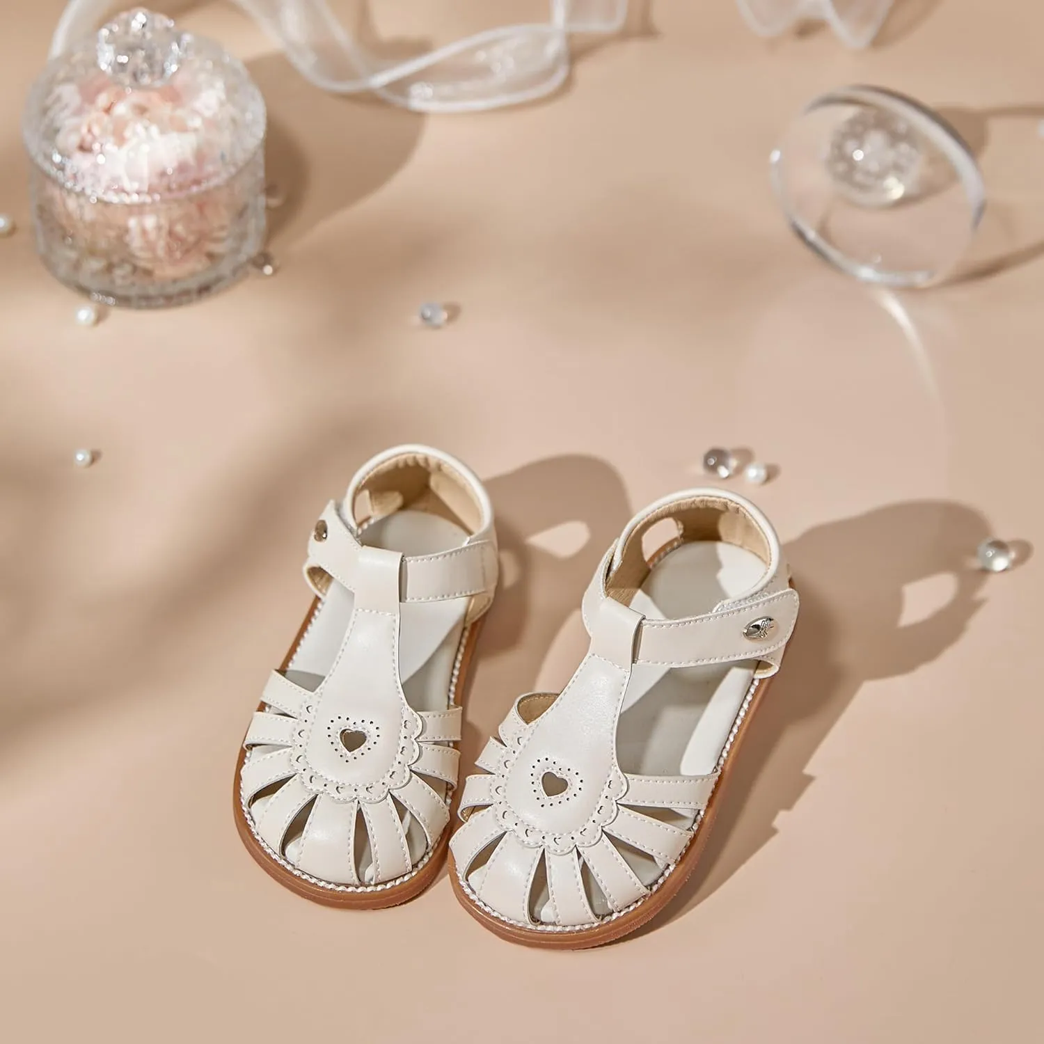 Felix & Flora Toddler Girls Sandals Flower Girl Shoes Soft Rubber Princess Summer Flat Shoes