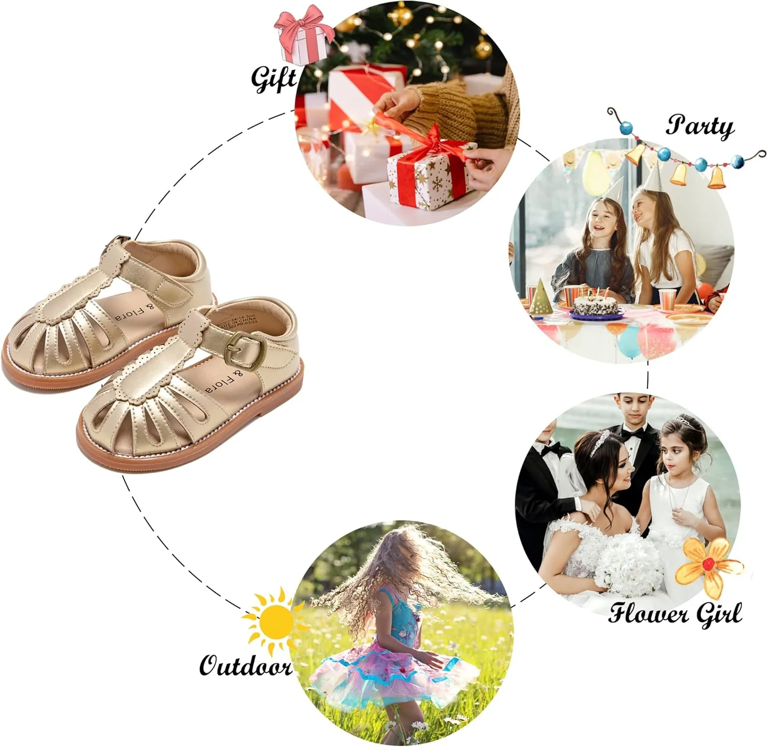 Felix & Flora Toddler Girls Sandals Soft Rubber Princess Flat Shoes Summer Flower Girl Shoes