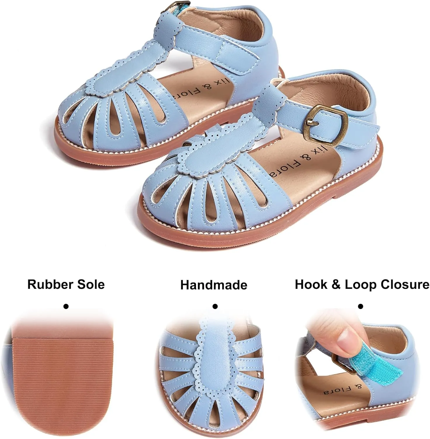 Felix & Flora Toddler Girls Sandals Soft Rubber Princess Flat Shoes Summer Flower Girl Shoes