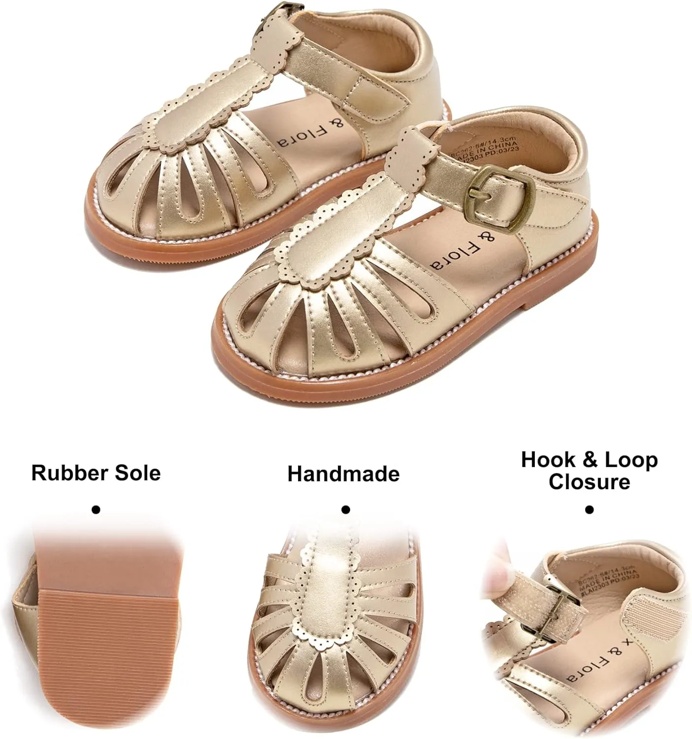 Felix & Flora Toddler Girls Sandals Soft Rubber Princess Flat Shoes Summer Flower Girl Shoes
