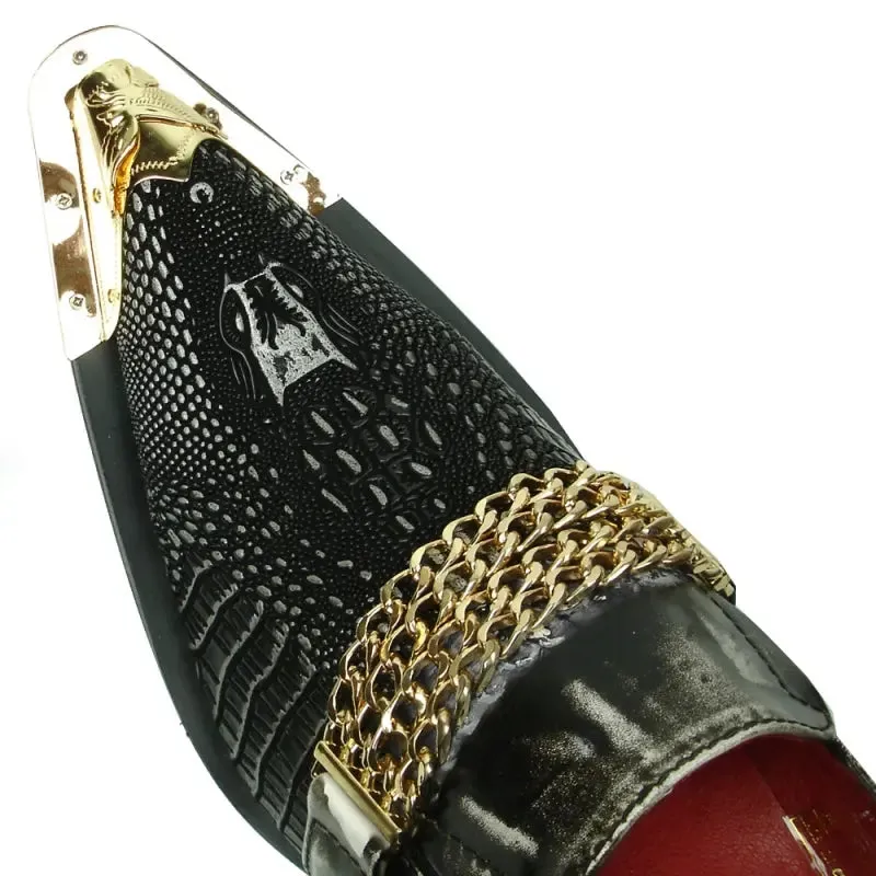 Fiesso FI-7435 Black Metal Tip Loafers