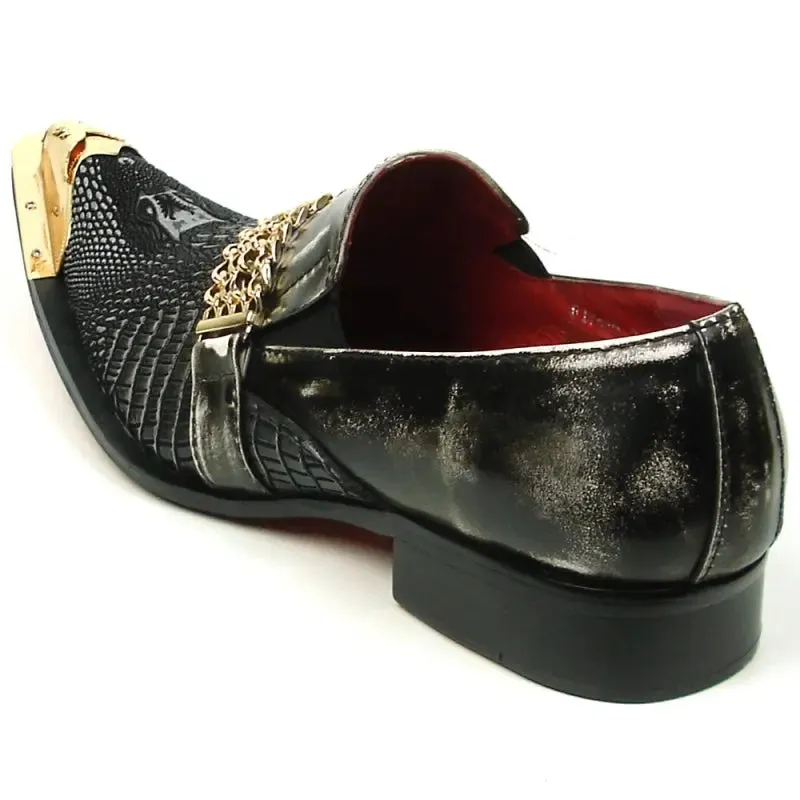 Fiesso FI-7435 Black Metal Tip Loafers