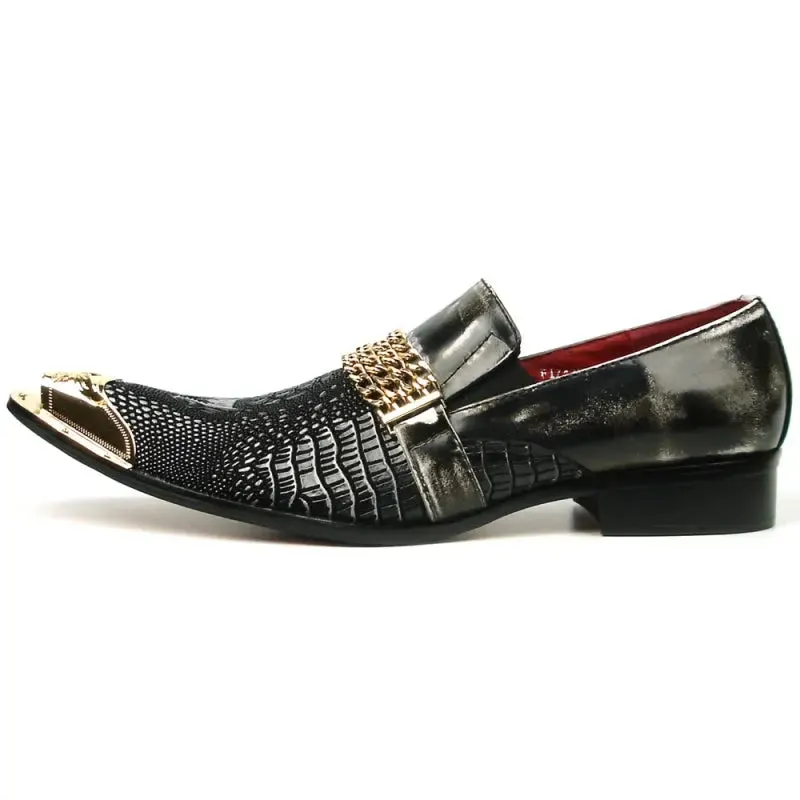 Fiesso FI-7435 Black Metal Tip Loafers