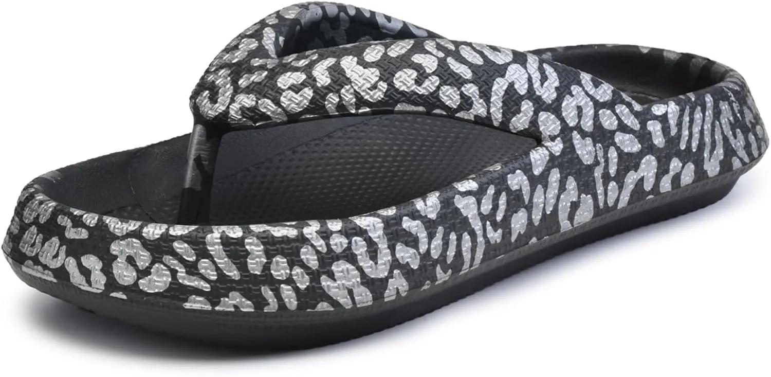 FLIOZY Leopard Print Flip Flops for Women & Men, EVA Soft Cloud Pillow Sandals, Non-Slip Platform Slippers, Cushioned Thong Slides for Indoor & Outdoor, Large Size ，Khaki, Gray, Pink, and Black