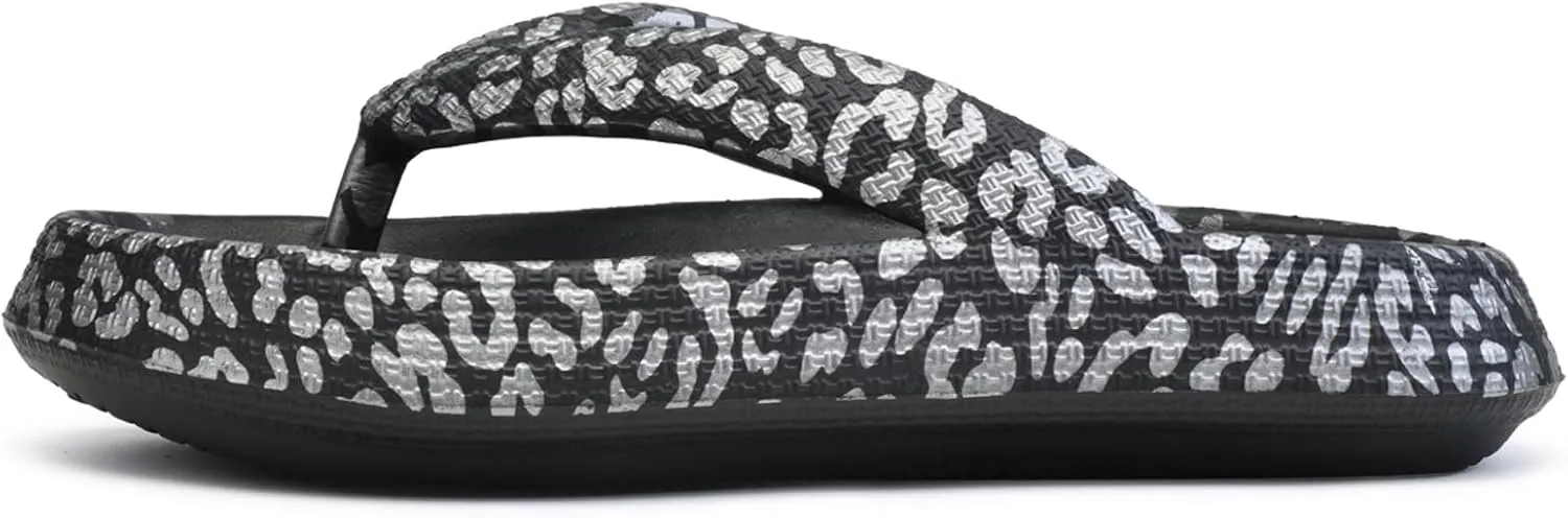 FLIOZY Leopard Print Flip Flops for Women & Men, EVA Soft Cloud Pillow Sandals, Non-Slip Platform Slippers, Cushioned Thong Slides for Indoor & Outdoor, Large Size ，Khaki, Gray, Pink, and Black