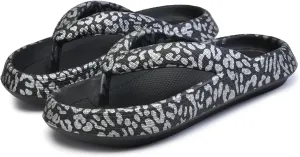 FLIOZY Leopard Print Flip Flops for Women & Men, EVA Soft Cloud Pillow Sandals, Non-Slip Platform Slippers, Cushioned Thong Slides for Indoor & Outdoor, Large Size ，Khaki, Gray, Pink, and Black