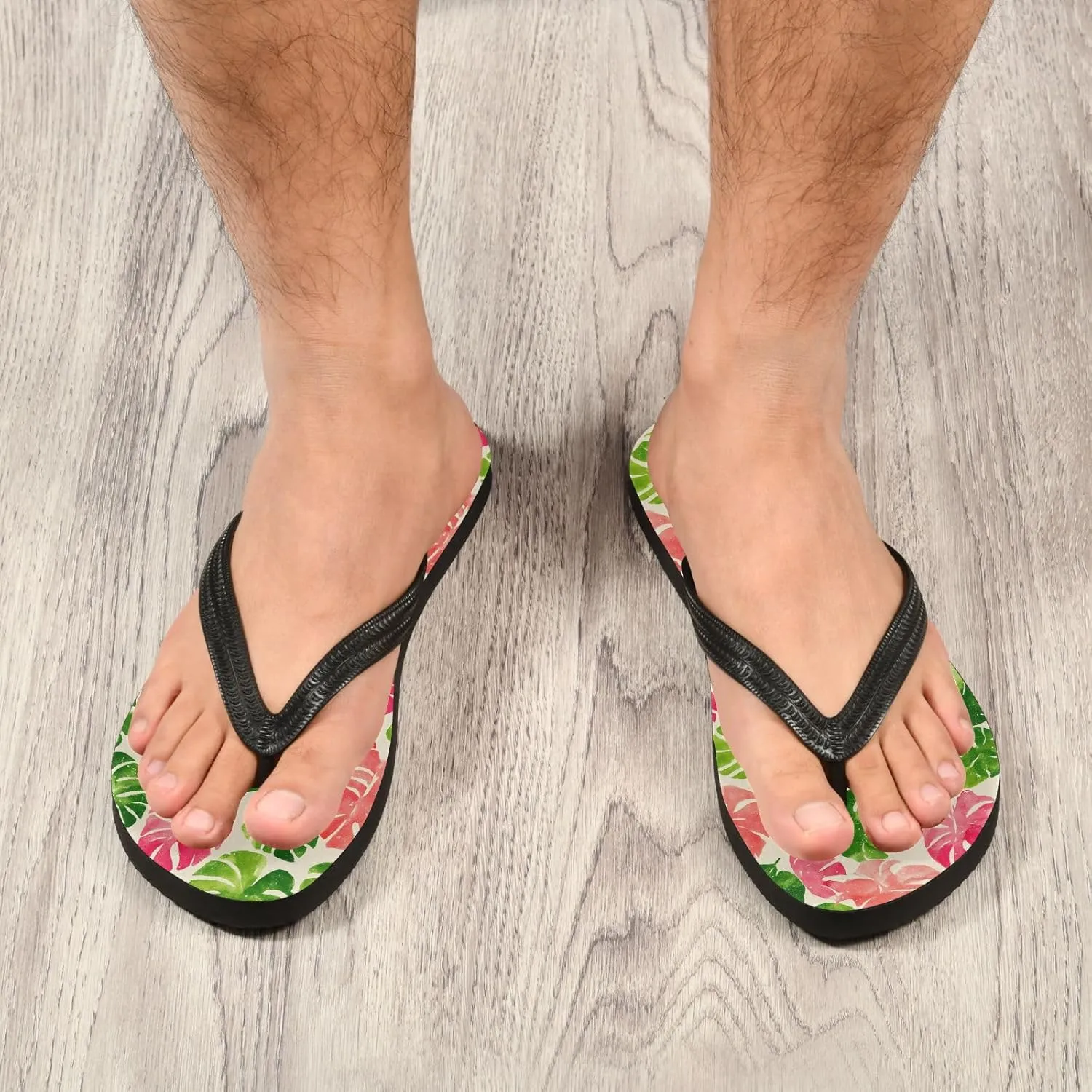 Flip Flop Sandals Colored Tropical Leaf Print for Men and Women for Beach Outdoor XS