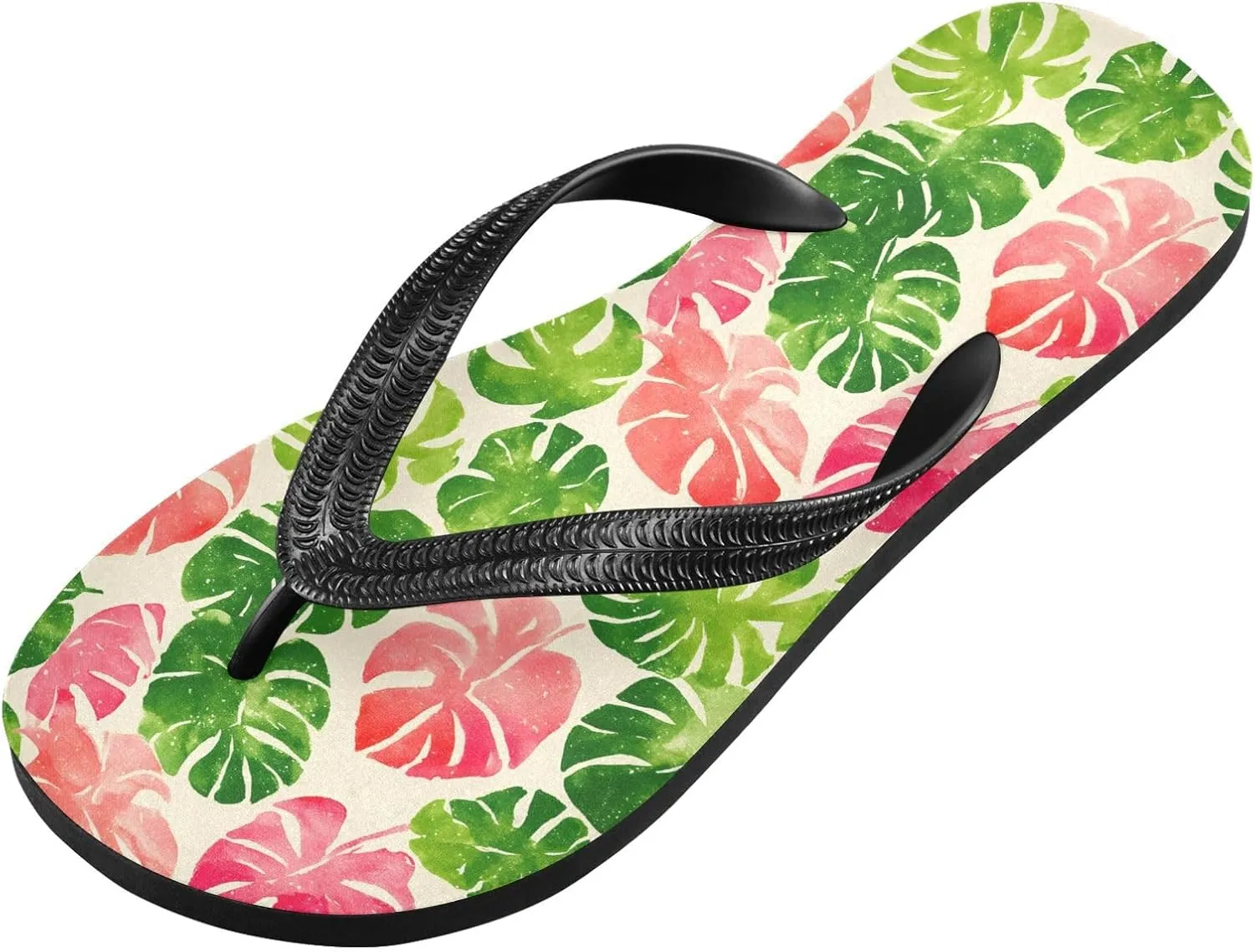 Flip Flop Sandals Colored Tropical Leaf Print for Men and Women for Beach Outdoor XS
