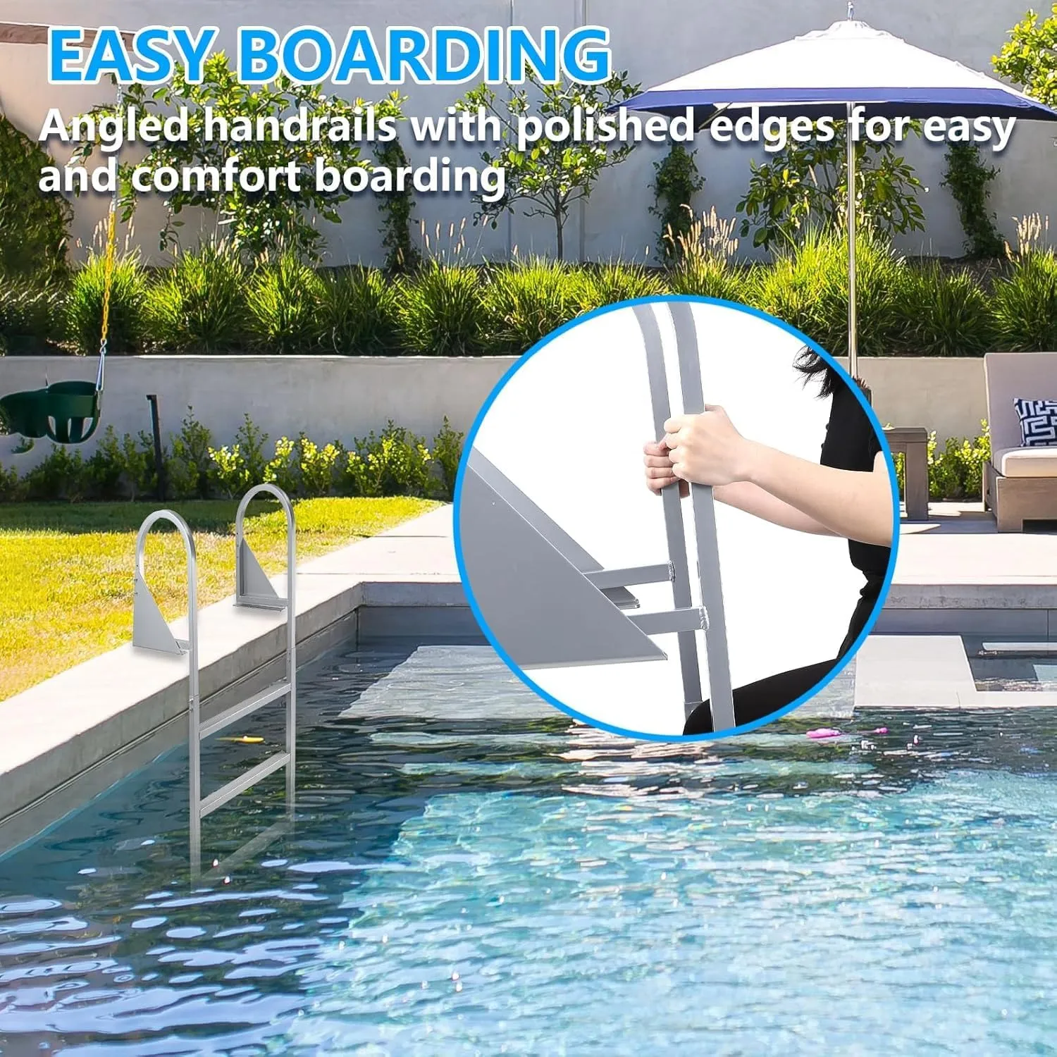 Flip Up Dock Ladder 3/4/5 Steps, 350/500lbs Load Capacity, Aluminum Swim Ladders, Pontoon Boat Ladder with Nonslip Design for Lake, Marine Boarding, Pool