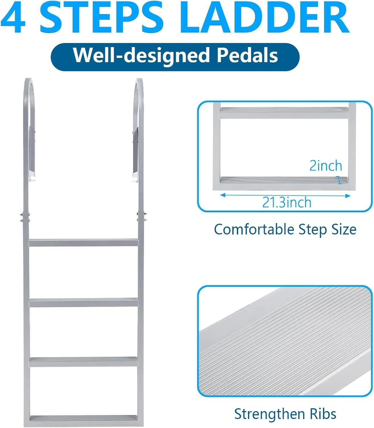 Flip Up Dock Ladder 3/4/5 Steps, 350/500lbs Load Capacity, Aluminum Swim Ladders, Pontoon Boat Ladder with Nonslip Design for Lake, Marine Boarding, Pool