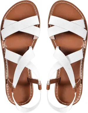 Floerns Women's Flat Sandal Criss Cross Ankle Strap Leather Slip on Summer Shoes