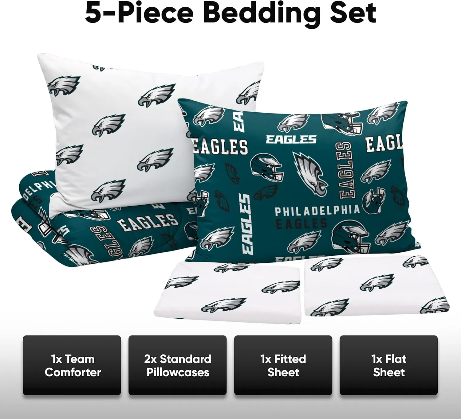 FOCO NFL Team Logo Bed in a Bag Comforter Sheets Pillow Cases Bedding 5-Piece Set