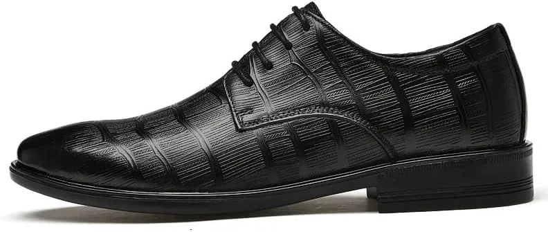 Formal Shoes for Men Lace Up Round Burnished Toe Leather Plaid Derby Shoes Block Heel Rubber Sole Non Slip Resistant Anti-Slip Classic