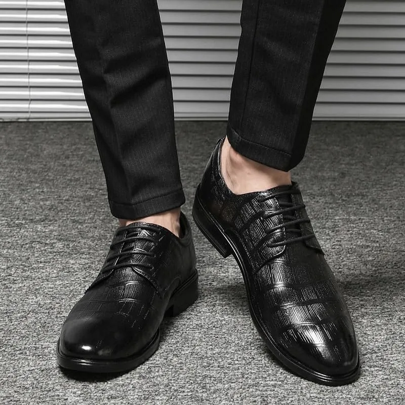 Formal Shoes for Men Lace Up Round Burnished Toe Leather Plaid Derby Shoes Block Heel Rubber Sole Non Slip Resistant Anti-Slip Classic