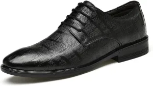 Formal Shoes for Men Lace Up Round Burnished Toe Leather Plaid Derby Shoes Block Heel Rubber Sole Non Slip Resistant Anti-Slip Classic